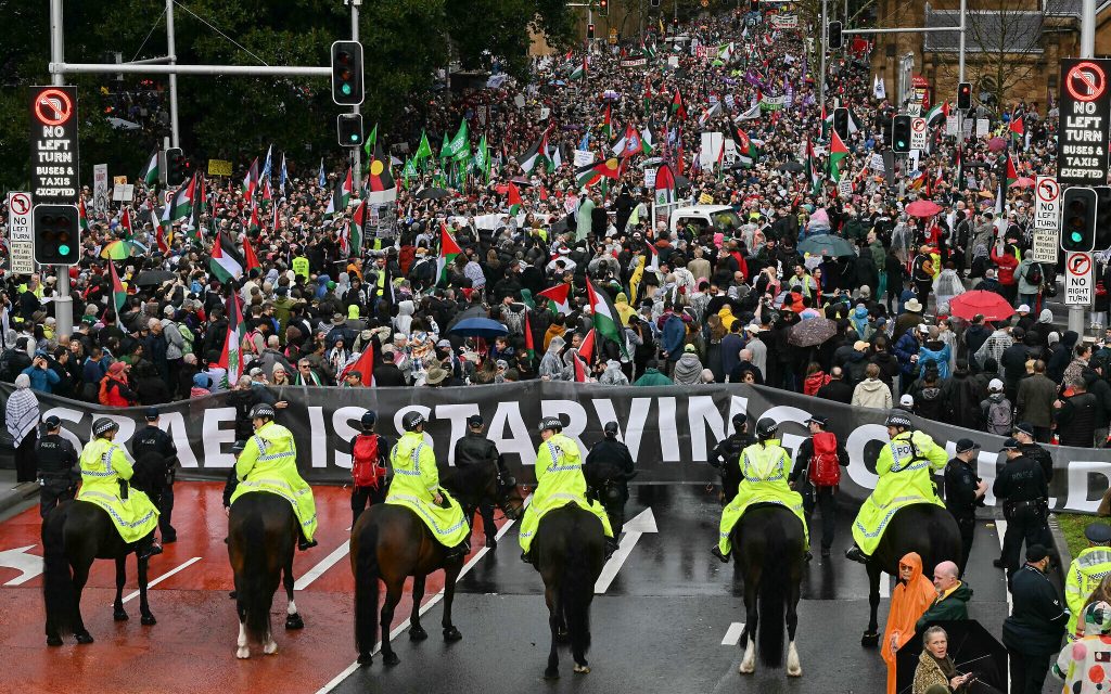 Tens of thousands join anti-Israel, pro-Palestinian march over Sydney Harbour Bridge - The Times of Israel